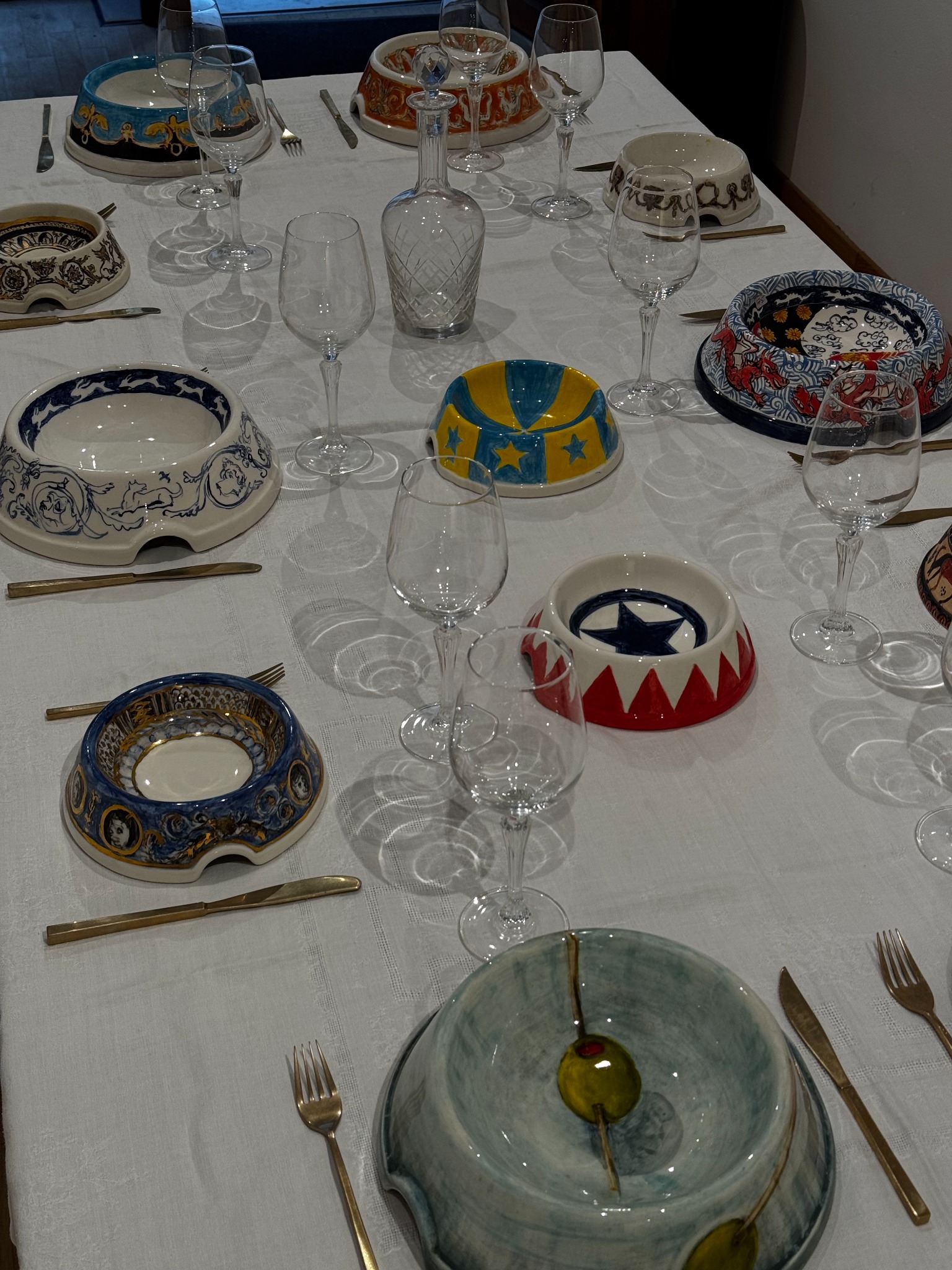 Artist-designed ceramics arranged for an event