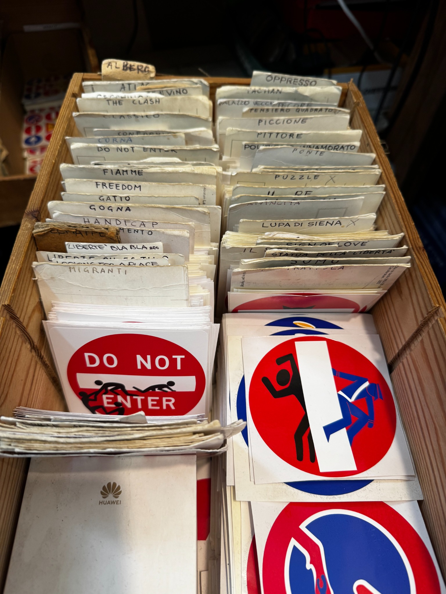 Archive box of CLET traffic-sign designs